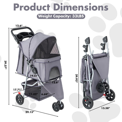 KMFurnila 3 Wheel Pet Stroller for Dogs and Cats. Chosen for real quality, fits naturally into