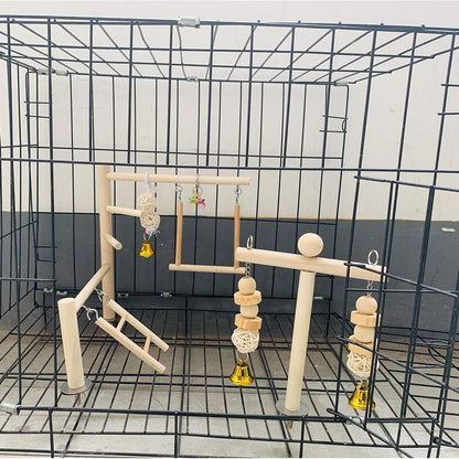 Hamiledyi Small Bird Playground Natural Wood for Top of Cage Bird Play Stand Bird Stands for Parrots Bird Perch Stand Bird Play Gym Bird Toys for Small Bird Parrot Cockatiel Love Birds Budgie