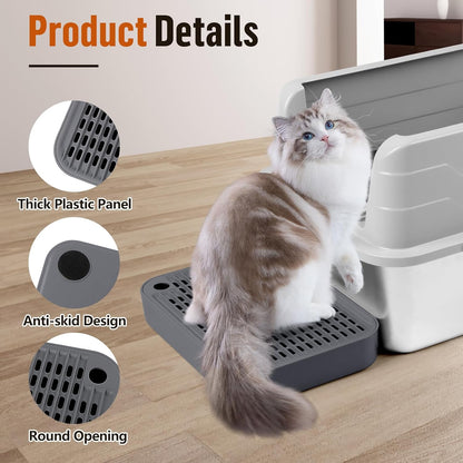 Cat Litter Box Ramp Mat with Filter Function, Cat Step Pedal Stool for Self-Cleaning Litter Box, Easy to Clean, Ideal for Kitten & Elderly Cats (Dark Grey)