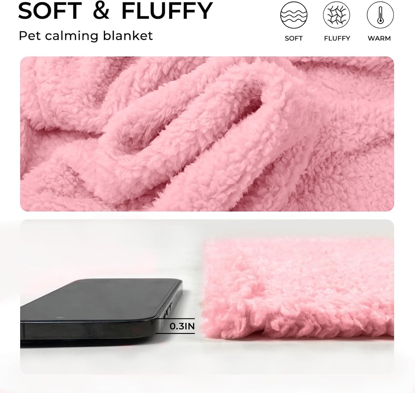 Luciphia 1 Pack 3 Calming Dog Blanket Fluffy Premium Fleece Pet Blankets Soft Sherpa Throw for Dogs Puppy Cat Pink Large (41" x31")