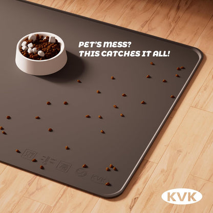 KVK Dog Food Mat, 39.4×29.5in Extra Large Silicone Pet Feeding Mat - Waterproof, Non - Slip, Chew - Resistant for Food & Water, Protect Floors (Charcoal)