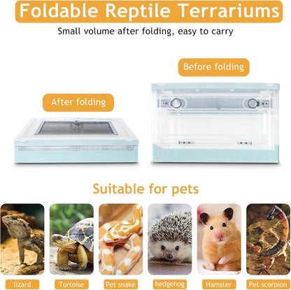 Travel Portable Foldable Terrarium Kits for Reptiles -Heat-Resistant Material, Easy to Move with Wheels, Includes Plant, Feeding Bowl, and Carpet for Snakes, Lizards, Tortoises, and Leopard