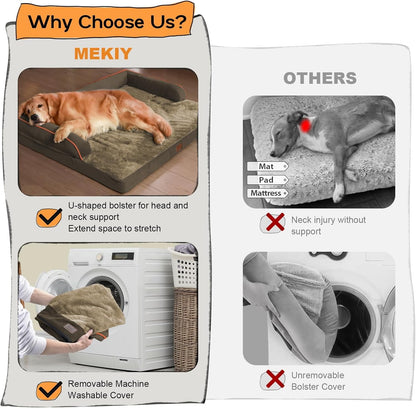 Extra Large Dog Bed-Orthopedic Waterproof XL Dog Bed for XLarge Extra Big Dogs - Foam Couch Sofa Washable with Removable Cover-Brown