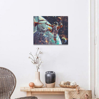 Quorin Astronaut Wall Art Funny Spaceman Basketball Pictures Space Galaxy Planet Wall Decor Canvas Print Painting Artwork for Bathroom Living Room Bedroom 16"x20"
