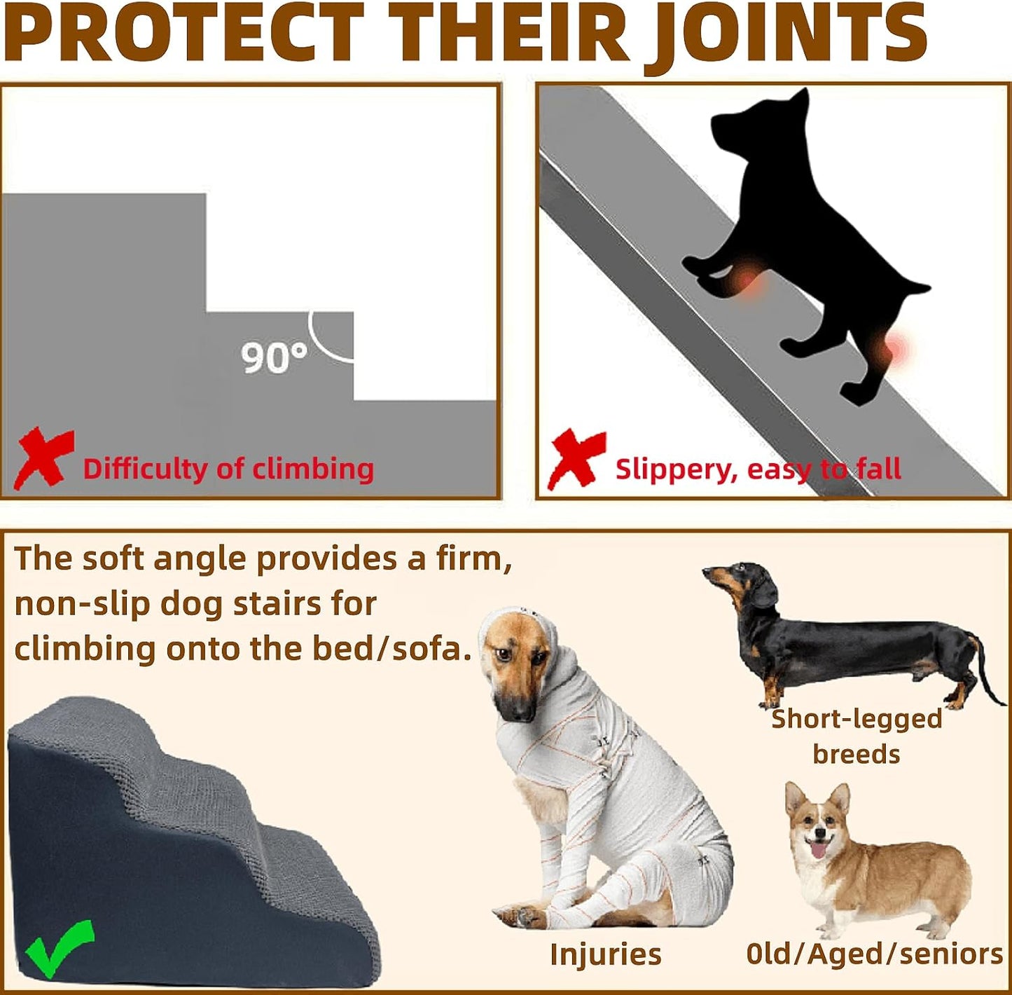 Dog Stairs for High Beds Couches 2-Step 2-5 Step Pet Stairs Steps for Small Large Dogs Cats Non-Slip Balanced Ramp Indoor Stairs with Non-Slip Sticker 30D Grey
