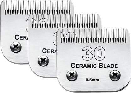 3PCS 30 Blades Dog Grooming Clipper Blades Compatible with Andis Pet Clipper/Oster A5/Wahl KM Series Dog Clipper,Ceramic Blade & Stainless Steel Blade