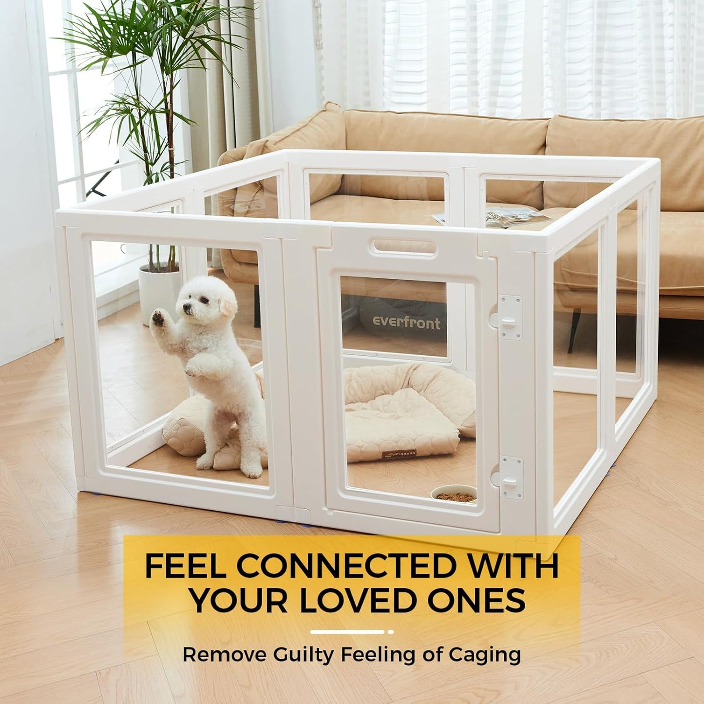 Clear Acrylic Plastic Dog Playpen - Clear Dog Play Pen - Easy Assemble Acrylic Dog Playpen - Puppy Playpen, Cat Playpen, Small Animal Playpen, Dog Play Pen Indoors (White, 30.3" H, 8PCS)
