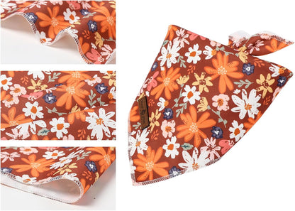 Lionet Paws Fall Dog Bandana Washable Cotton Borwn Handkerchief Scarf Triangle Floral Oxalis Bandana for Medium Large Dogs Girl Boy