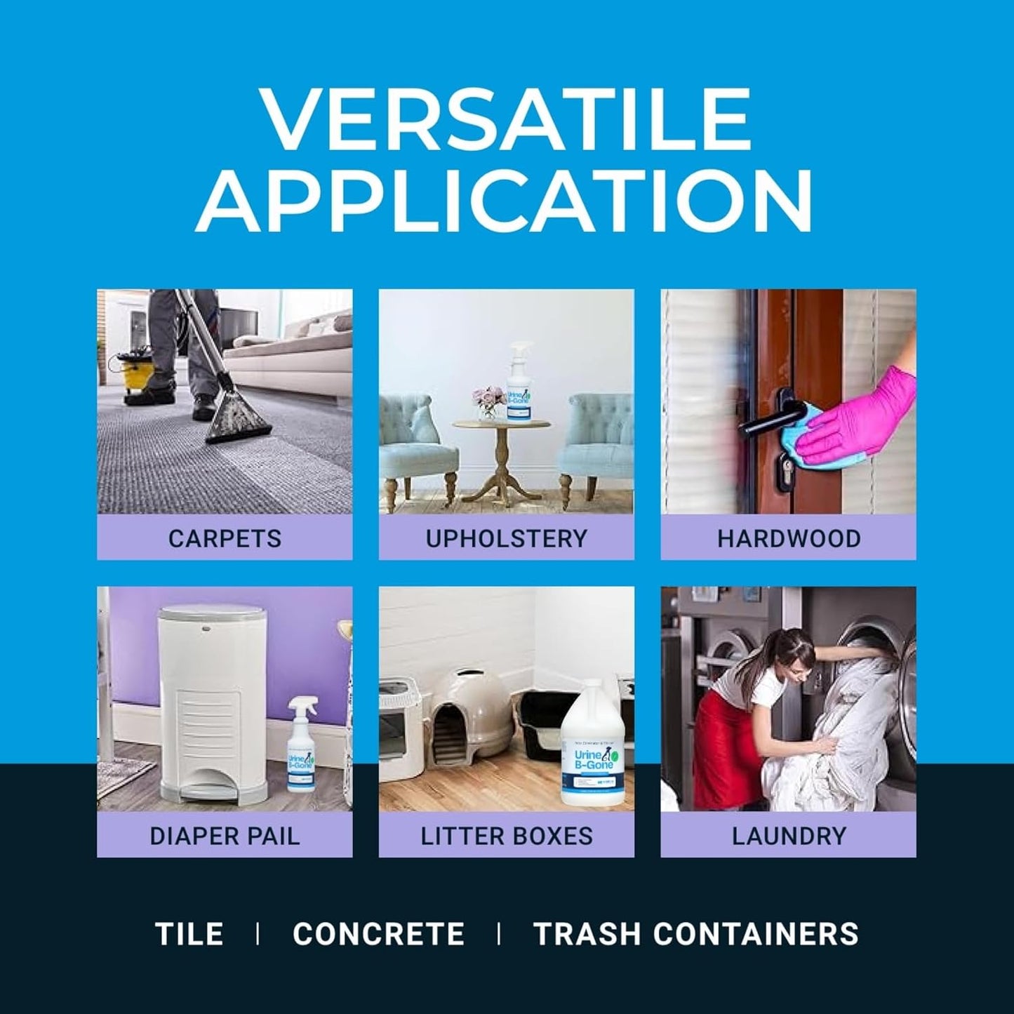 KINZUA ENVIRONMENTAL Urine B-Gone, Professional Enzyme Odor Eliminator & Pet Stain Remover, Human, Cat & Dog Urine Cleaner, Effective on Laundry, Carpets & More, Lavender Scent, 32oz