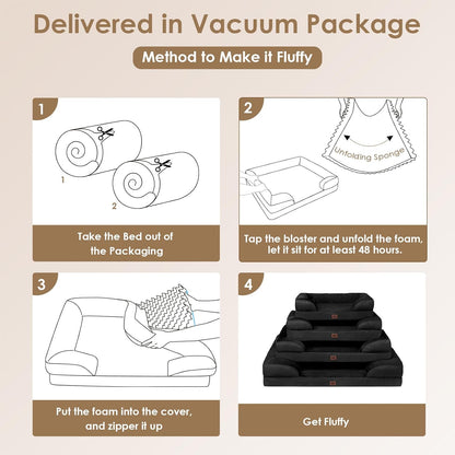 EHEYCIGA Orthopedic Dog Beds for Large Dogs, Waterproof Memory Foam Large Pet Bed with Sides, Non-Slip Bottom and Egg-Crate Foam Dog Couch Bed with Washable Removable Cover, Black