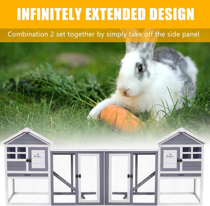 GEGURI Large Rabbit Hutch Indoor Outdoor Chicken Coop Wooden Bunny Cage with Waterproof Roof (48''L x 24''W x 36''H Grey)