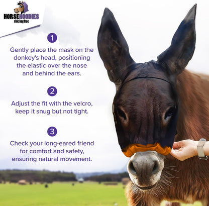 Donkey Fly Mask with Long Ears (Blue) Made in USA - Mule Fly Mask with Ears Protection from Insects and Bugs, Mini Donkey Soft Mesh Fabric with Adjustable Fastener, Face Cover Supplies for Donkeys