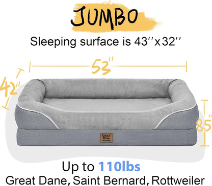 Washable Orthopedic Large Dog Bed - Removable Waterproof Cover with Bolster Extra Large Dog Bed Foam Support XL Large Big Pet Dogs Beds