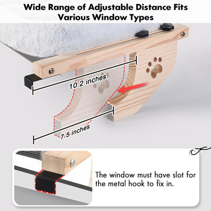 AMOSIJOY Cat Sill Window Perch Sturdy Hammock Window Seat with Cushion Cover, Wood & Metal Frame for Large Cats, Easy to Adjust Cat Bed for Windowsill, Bedside, Drawer and Cabinet (L)