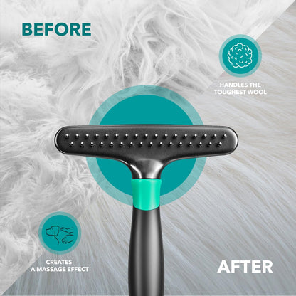 Deshedding Brush Comb - Undercoat Rake for Dogs, Cats, Short, Long Hair Coats - Double Row Stainless Steel Pins - Reduce Shedding by 90% (Green)