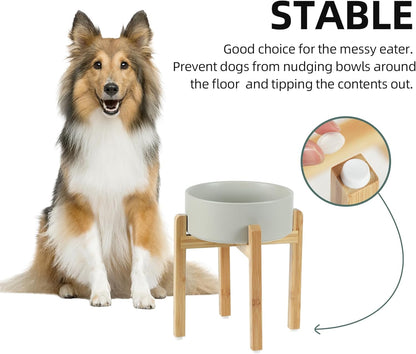 Ceramic 8.2inch Raised Dog Bowl Set, Elevated Feeder with Stand, Food and Water Bowl for Large Breed Dogs, Weighted Pet Dish(60oz, Grey)