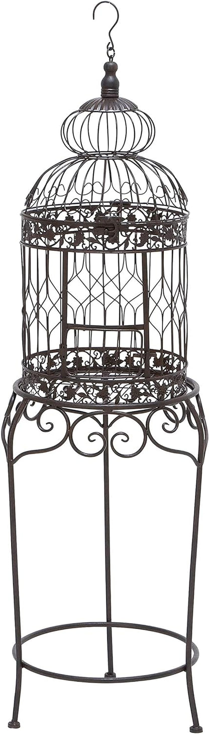 Deco 79 Vintage Metal Free-Standing Birdcage, 14" x 14" x 47", Black