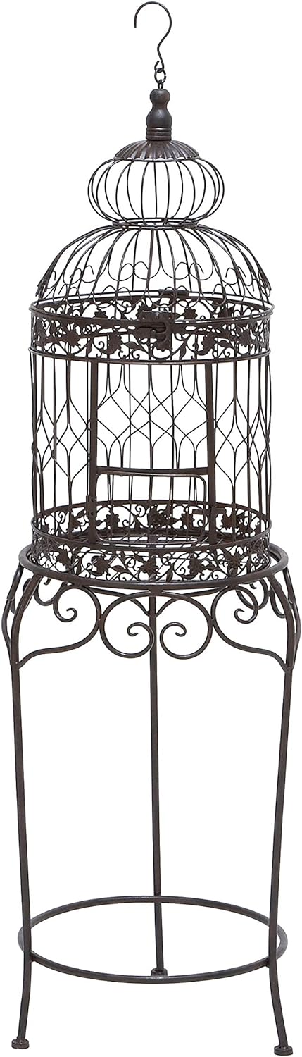 Deco 79 Vintage Metal Free-Standing Birdcage, 14" x 14" x 47", Black