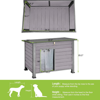 GUTINNEEN Chew Proof Dog House with Metal Iron Frame Outdoor Dog Kennel for Small Medium Large Indoor Dog Cage (33.5" L,Grey Color)
