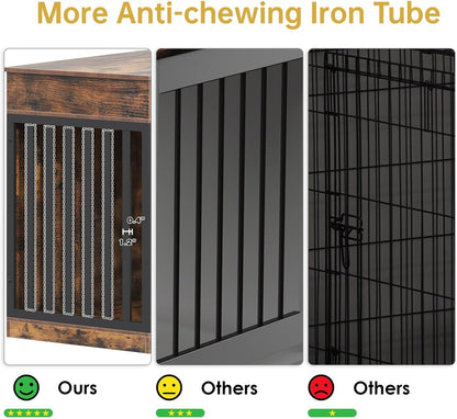 48'' Dog Crate Furniture with Removable Divider & Storage Drawers, Wooden Double Dog Cage TV Stand with 2 Sliding Barn Doors, Multi-Functional Dog Crate End Table for Indoor use (Retro Brown)