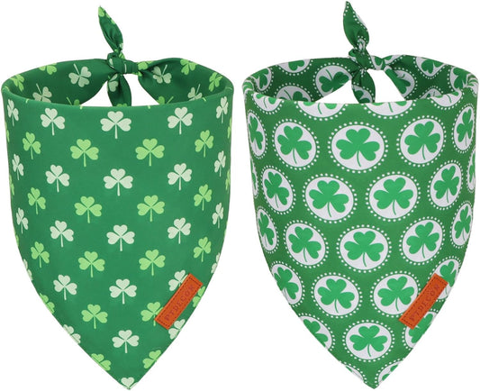 PTDECOR St.Patrick's Day Dog Bandana,Green Shamrock Reversible Holiday Dog Scarf, Multi Size