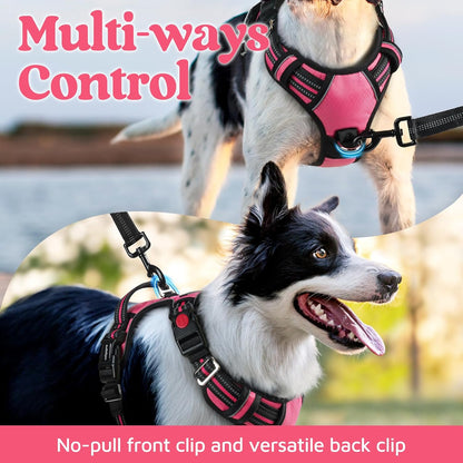 rabbitgoo Dog Harness for Large Dogs, No Pull Pet Vest with 3 Buckles, Adjustable Soft Padded Pet Harness with Easy Control Handle and Reflective Strips, Pink, L