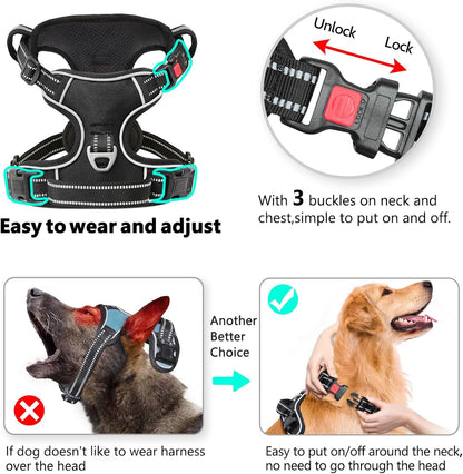 Timos Dog Harness,NO Need Go Over Dogs Head 3 Snap Buckles Pet Harness with 2 Leash Clips,Adjustable Soft Padded No-Pull,Reflective No-Choke Oxford Vest for Small Medium Large Dogs,X-Large(Packof1)