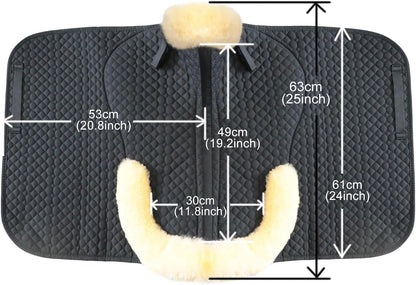 Woolous Dressage Saddle Pad, English Saddle Pad with Sheepskin Trim, Lambskin Wool Fleece Lining, Square Saddle Pad for Equestrian Riding, Comfortable & Shock Absorbing