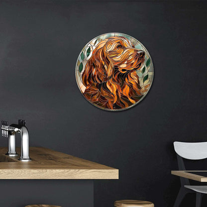 Lygond Metal Sign Tin Sign Circular Stained Glass Dog Funny Gardening Gift for Patio 12×12 Inches