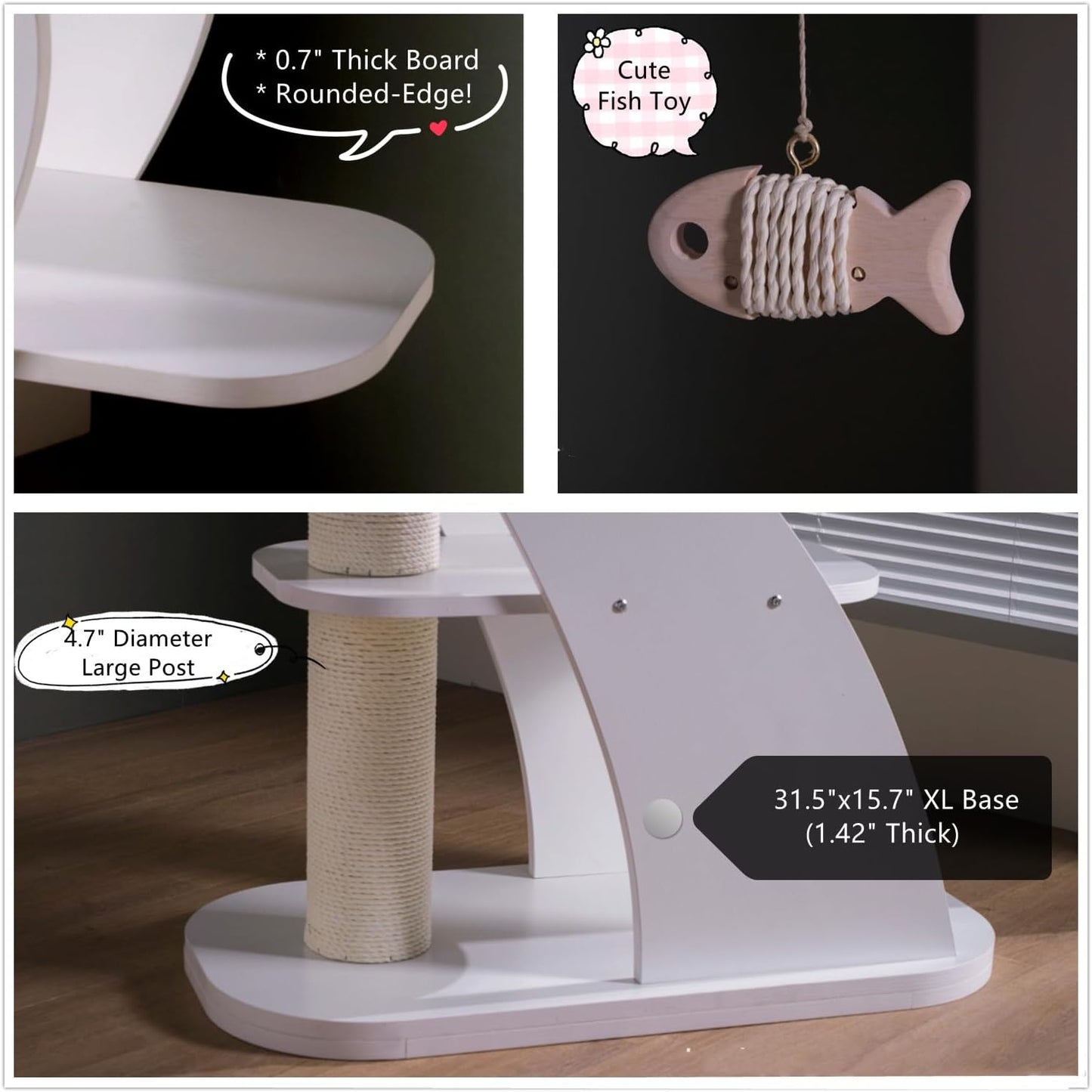 SHENGOCASE Modern Stylish 52.4 inches Tall Wooden Cat Tree Tower, Aesthetic Cat Condo Ladder with 5-Level Big Perch Platform Bed for Window Viewing Watching Large Scratching Post