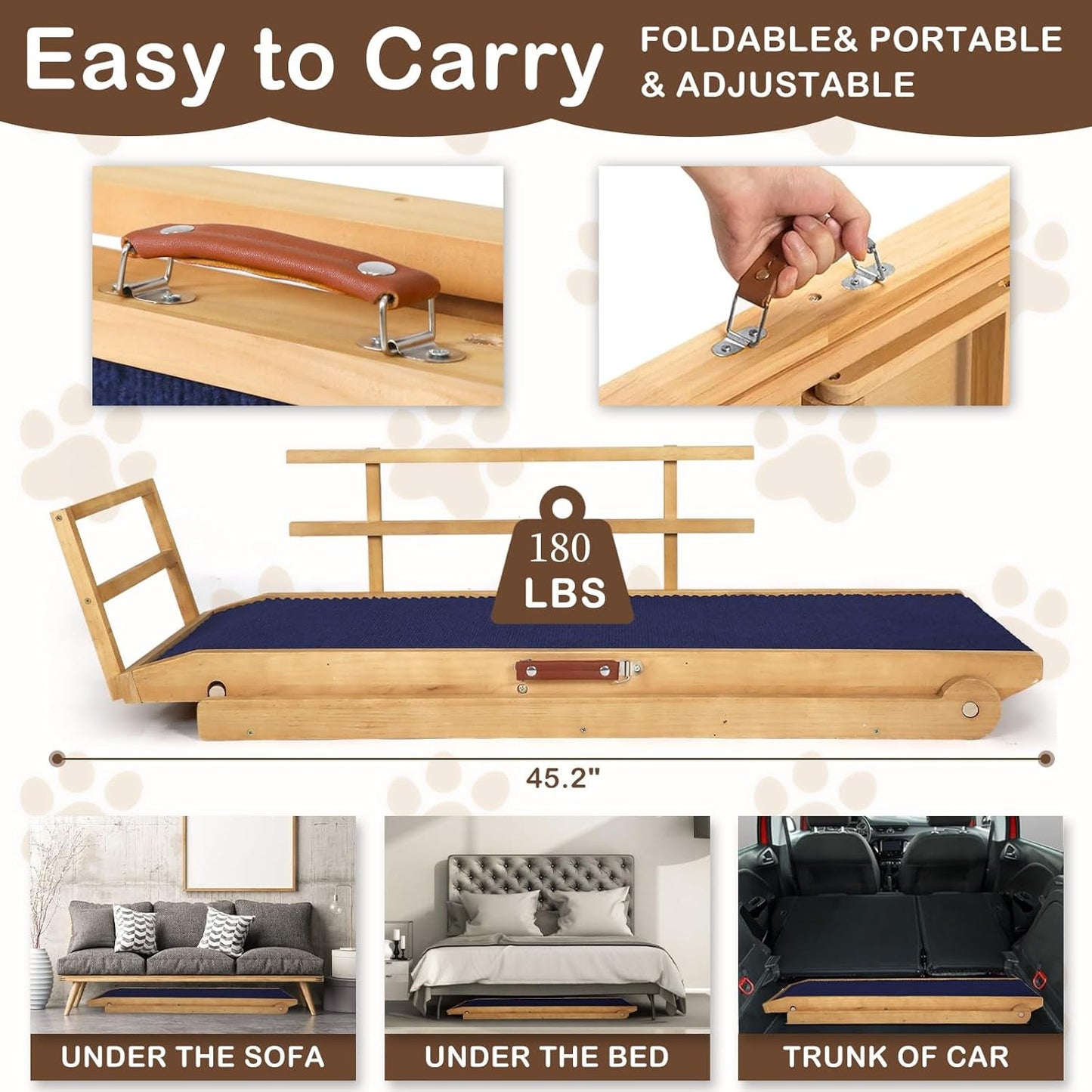 Dog Ramp for Beds, Cars, Couches, Dog Steps Anti-Slip Surface, Dogs Ramps for Old Small Pet,High Traction with Platform, 7 Adjustable Heights 16" to 27" Up, Portable Stairs Design for Dogs, 45.3" Long