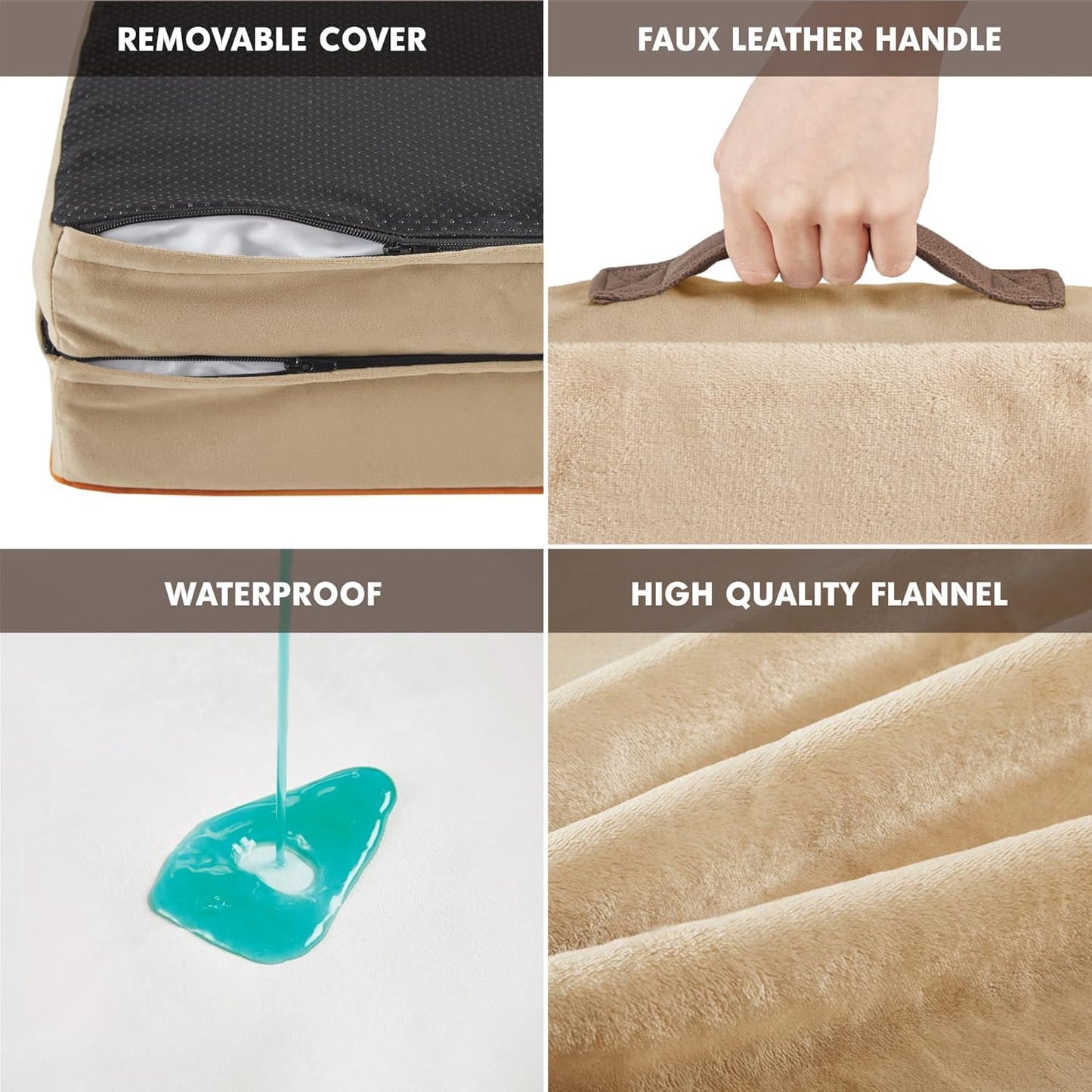 Friends Forever Orthopedic Dog Bed for Extra Large Dogs, Waterproof Memory Foam Dog Sofa Bed XL with Removable Washable Cover, Ally Khaki, 42x32x7