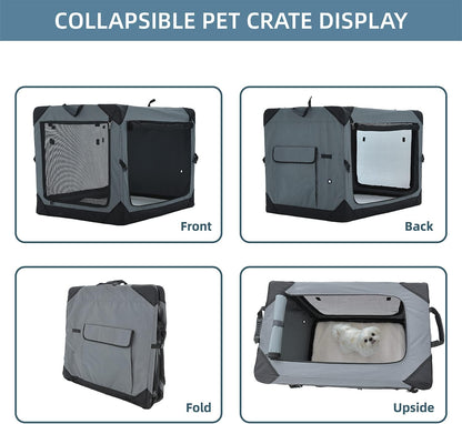 Pettycare 30 Inch Collapsible Dog Crate for Medium Dogs, 4-Door Foldable Soft Dog Kennel with Chew Proof Mesh Windows, Indoor & Outdoor Travel Dog Crate
