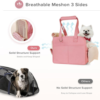 Dog Purse Carrier for Small Dogs, Soft Soft Sided Folding Dog Carriers for Small Dogs Medium Cats Puppies up to 15 Lbs, Washable Breathable Puppy Carrier for Outdoor Travel (Large Pink)