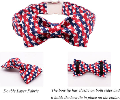 Lionet Paws Patriotic Dog Collar with Bowtie, 4th of July, Soft and Comfortable, Adjustable Collar for Medium Dogs, Neck 13.5-22 inches