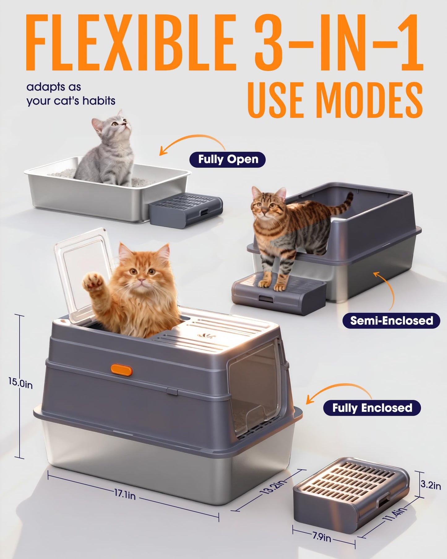 Powools Stainless Steel Enclosed Cat Litter Box. Chosen for real quality, fits naturally into