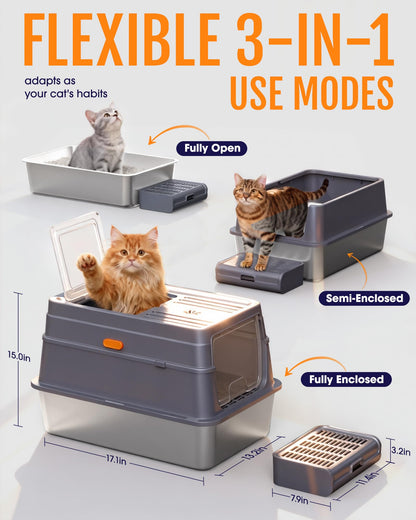 Powools Stainless Steel Enclosed Cat Litter Box. Chosen for real quality, fits naturally into