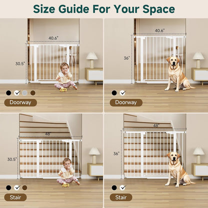 Cumbor 29.7-48" Baby Gate for Stairs, Mom's Choice Awards Winner-Dog Gates for Doorways, Auto Close Safety Pet Gate for Dogs Indoor, Easy Install Pressure Mounted Child Gate with Walk Thru Door, White