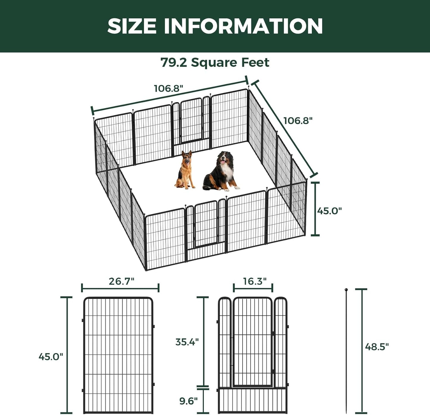 FXW Rollick Unleashed Dog Playpen for Indoor, Yard, RV Camping, 45 inch 16 Panels for Large Dogs│Patented