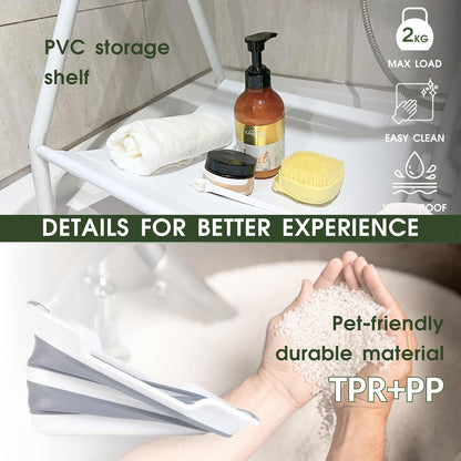 CYGNE 2-in-1 Dog Bathtub & Washing Station, Elevated Collapsible Bathtub with Drainhole & Storage Rack, Foldable Portable Indoor/Outdoor Pet Bathing & Grooming for Small Dogs Cats