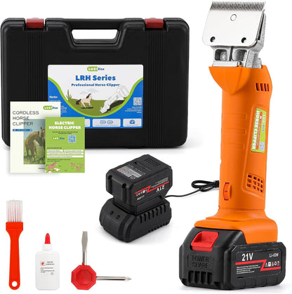 Horse Clippers Cordless, Heavy Duty Horse Grooming Kit, 6-Speed Professional Livestock Clippers with 2PCS 21V 4Ah Lithium Battery for Shaving Horse Pony Cattle Large Dogs
