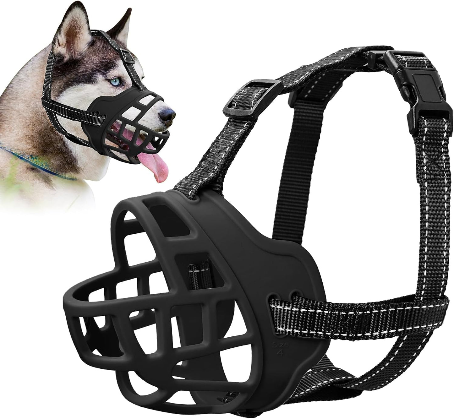Dog Muzzle for Large Dogs, Breathable Basket Muzzles for Small, Medium and X-Large Aggressive Dog, Allows Panting Drinking, Suitable for Grooming Trimming Training (3, Black)