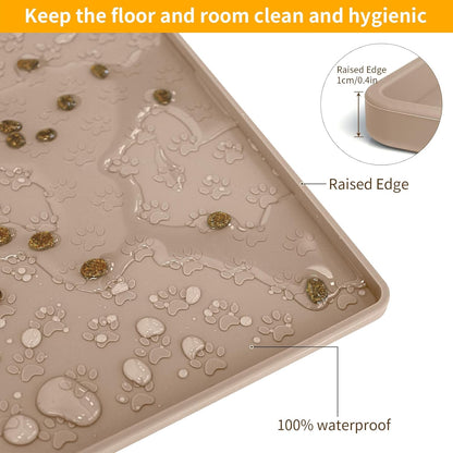 Ptlom Dog Food Mat Anti-Slip Pet Bowl Mats for Food and Water, High-Lips Pet Placemat Prevent Messy Spills to Floor, Waterproof Puppy Feeding Tray for Small, Medium Large Dogs Cats, Silicone