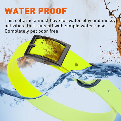 Dogline Biothane Waterproof Dog Collar Strong Coated Nylon Webbing with Black Hardware Odor- Proof for Easy Care Easy to Clean High Performance Fits Small Medium or Large Dogs, Safety Yellow