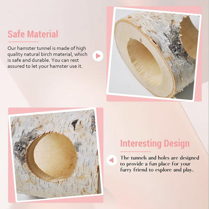 Wooden Hamster Tunnels,Natural Birch Wood Hamster Tree Hole Tube Hamster Chew Toy Small Animal Hollow Tree Trunk Tube Hideout Climbing Toy Cage Accessories for Guinea Pig Chinchilla Gerbil Rat