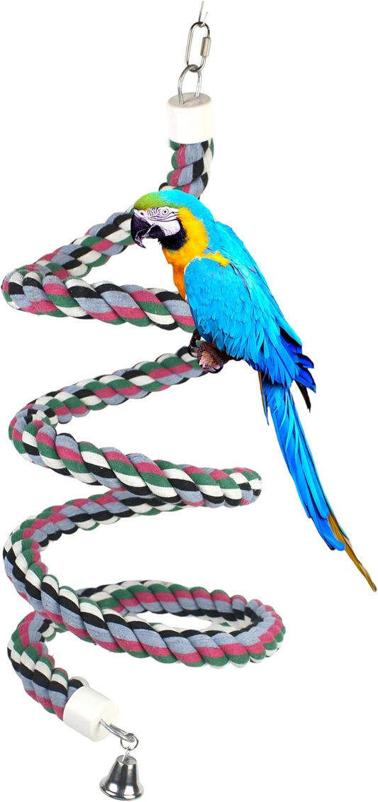 94.4inch Length Colorful Cotton Bendable Rope Perch Swing Bird Chew Toys Amazon Parrots Cage Toys with Bell Swing Climbing Standing Bungee Bird Toys for Regular to Big Size Birds