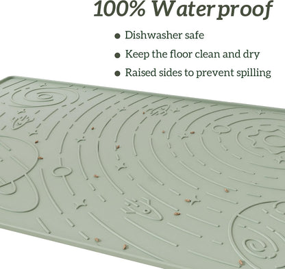OHMO Dog Food Mat, Silicone Waterproof Cat Food Mat, Non-Skid Spill Proof Pet Feeding Mat for Food and Water, Easy to Clean Dog Placemat(Sage Green, 23.6" x 15.8")