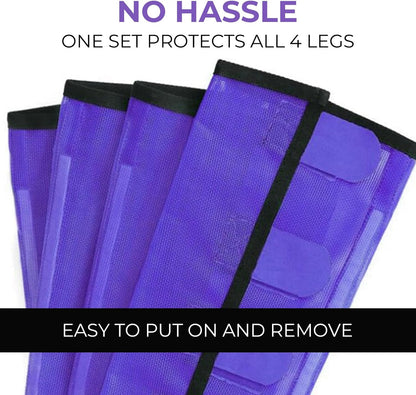 Mesh Horse Fly Boots Set of 4，Adjustable and Universal Loose Fitting & Non-Slip Horse Fly Leggings for Horses,Reduce Stressful Stomping (Purple)