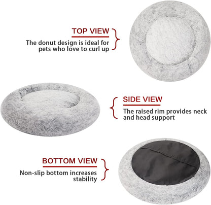 Bedfolks Calming Donut Dog Bed, 30 Inches Round Fluffy Dog Beds for Medium Dogs, Anti-Anxiety Plush Dog Bed, Machine Washable Pet Bed (Dark Grey, Medium)
