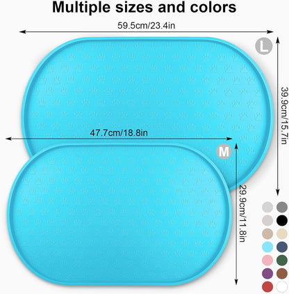KPWACD Dog Food Mat Anti-Slip Bowl Mats for Food and Water, High-Lips Waterproof Pet Placemat Prevent Messy Spills to Floor, Silicone Puppy Feeding Trays for Large Medium Small Dogs Cats
